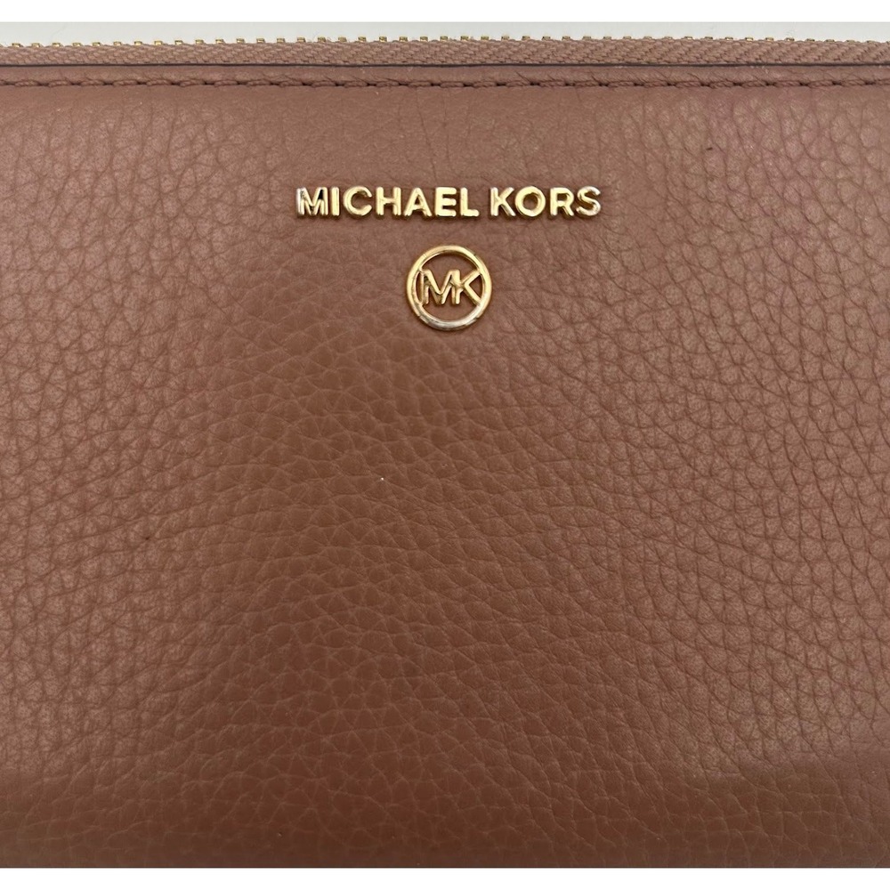 Michael Kors Jet Set Travel Zip Around Continental Pebbled Leather Wallet Tan‎ - Picture 2 of 10